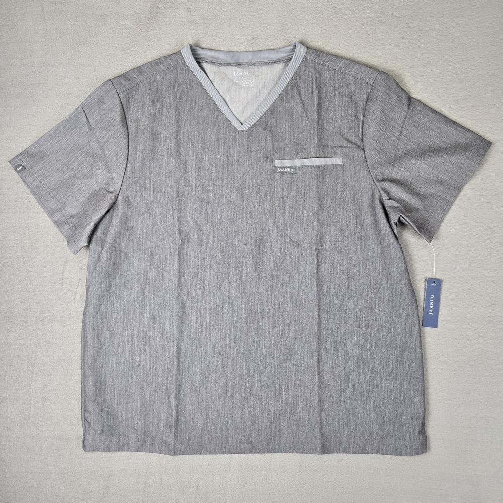 Jaanuu Scub Top Men's XL 2-Pocket‎ Tuck In Gray Stretch V-Neck J86055 NWT